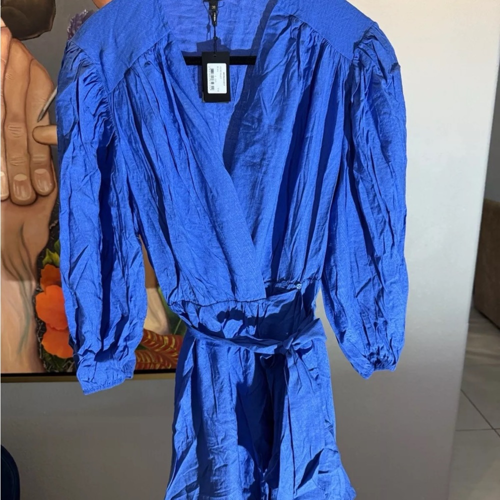 Maje Blue Ruffle Dress 38 - Picture 7 of 13